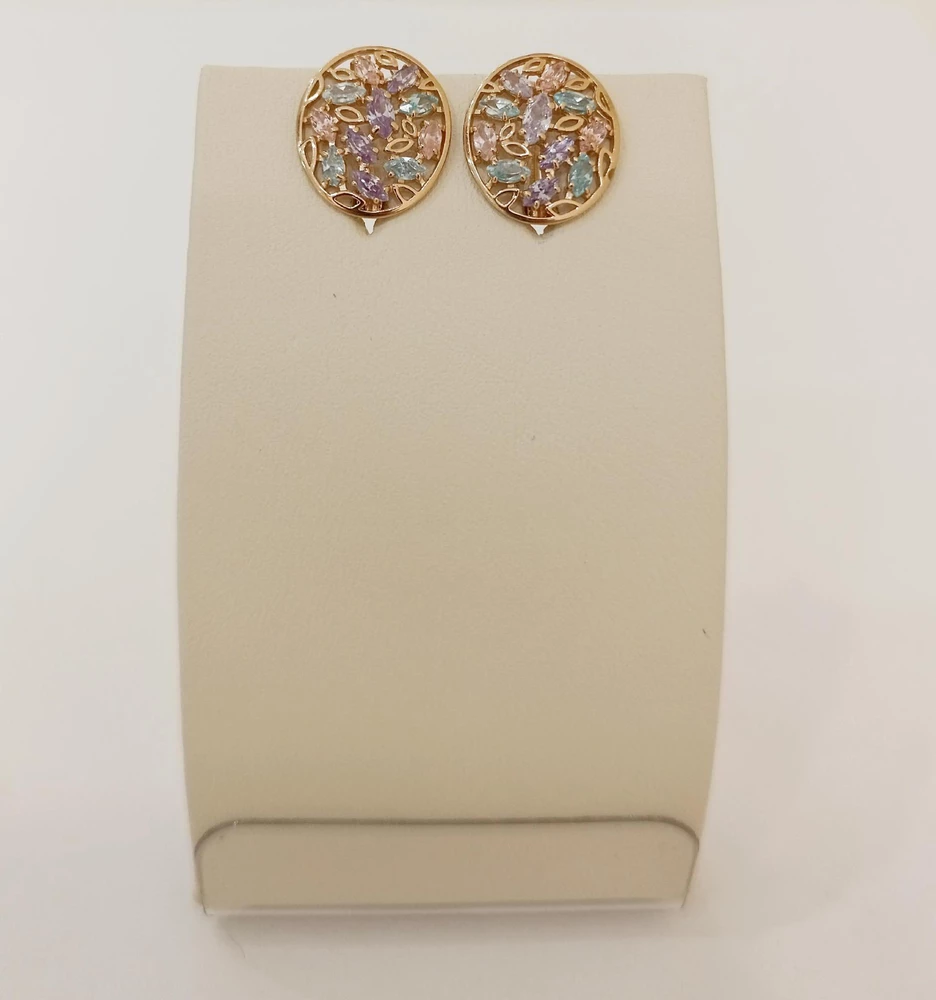 Серьги с фианитом из красного золота 585 пробы