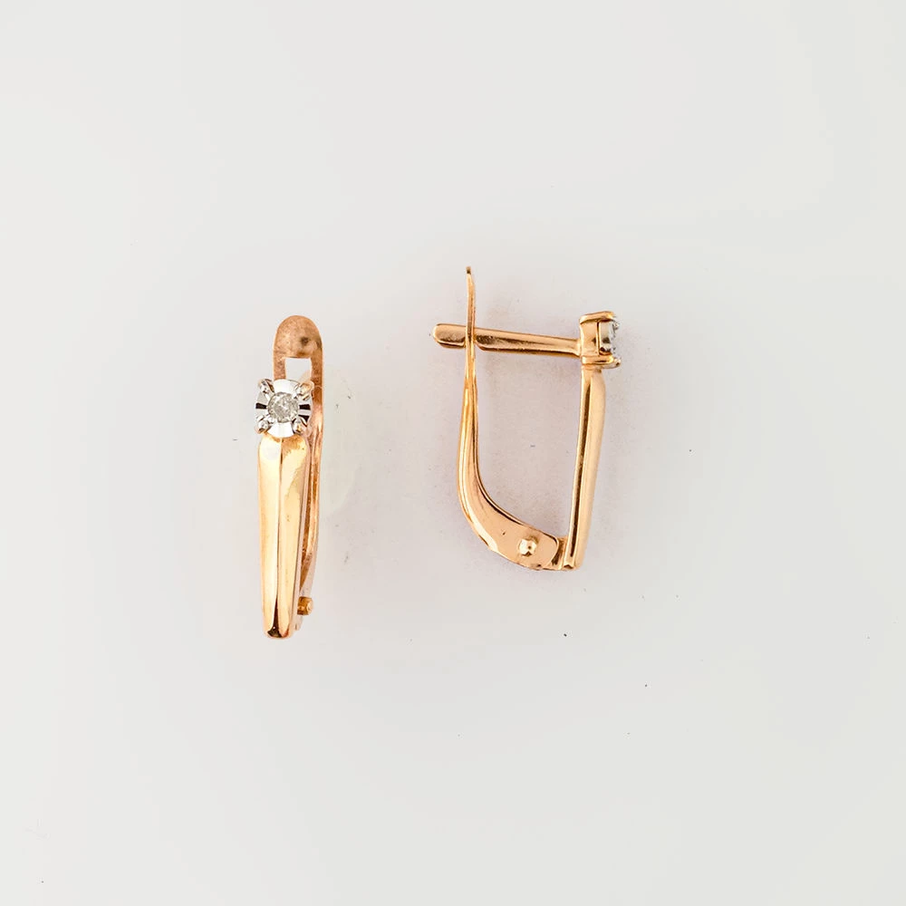 Серьги с бриллиантом из красного золота 585 пробы