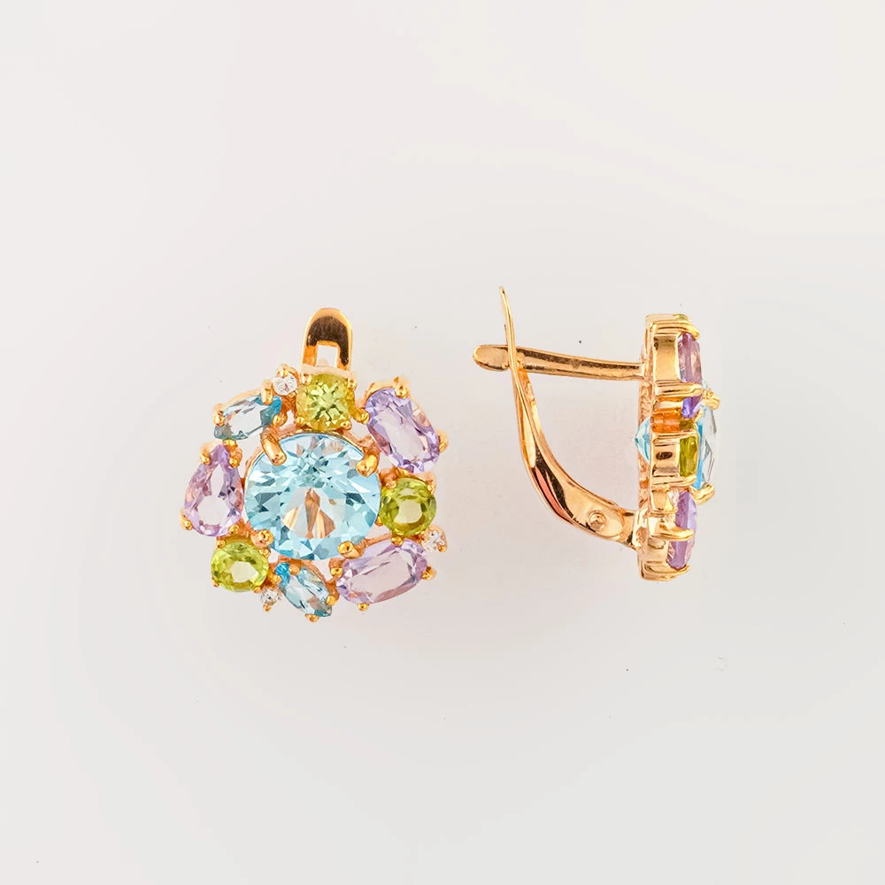 Серьги с топазом из красного золота 585 пробы