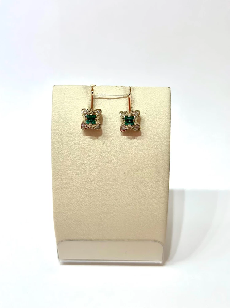 Серьги с изумрудом синтетическим из красного золота 585 пробы