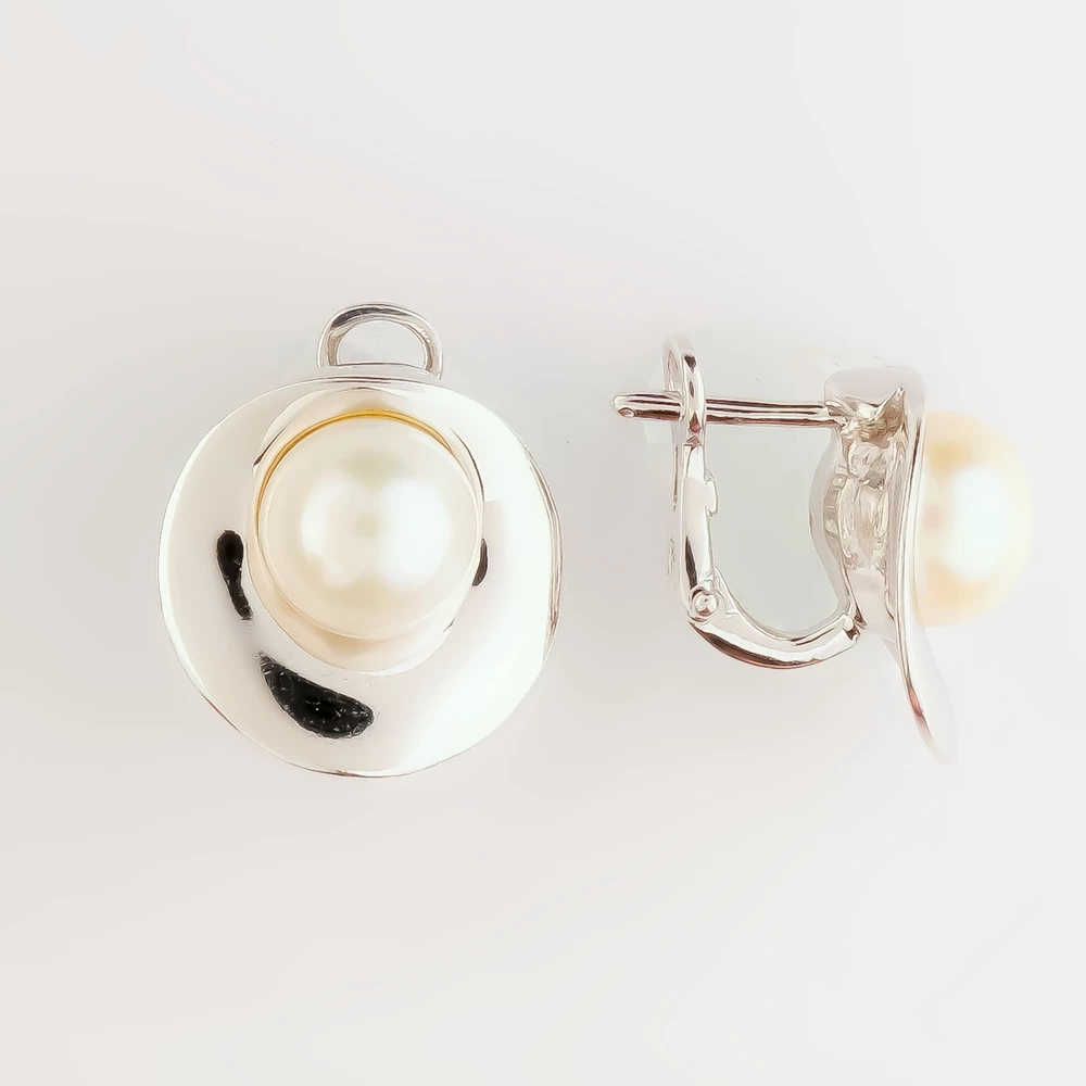 Серьги с культивированным жемчугом из белого золота 585 пробы