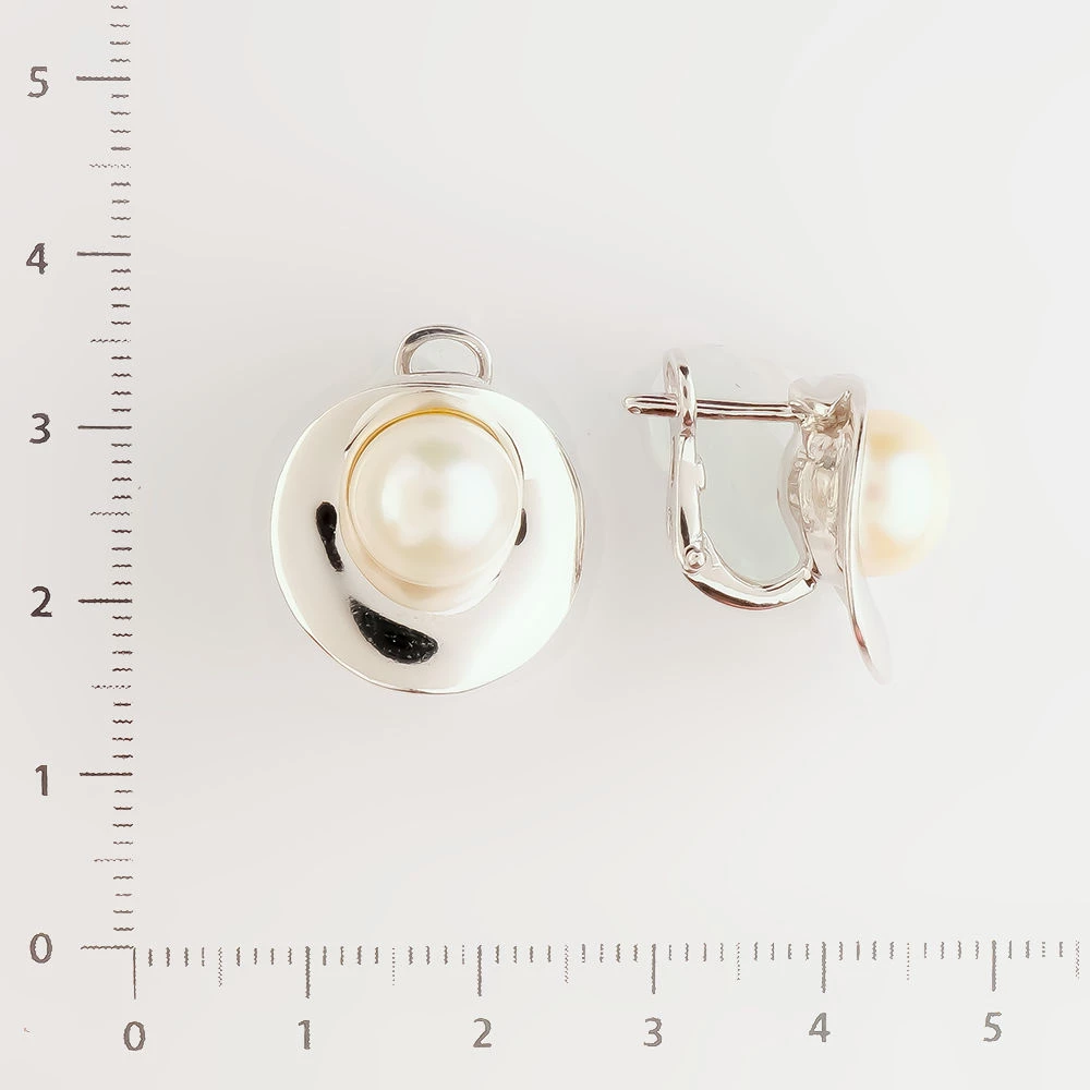 Серьги с культивированным жемчугом из белого золота 585 пробы