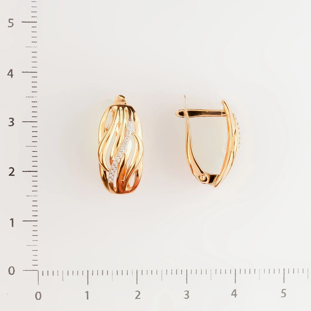 Серьги с фианитом из красного золота 585 пробы