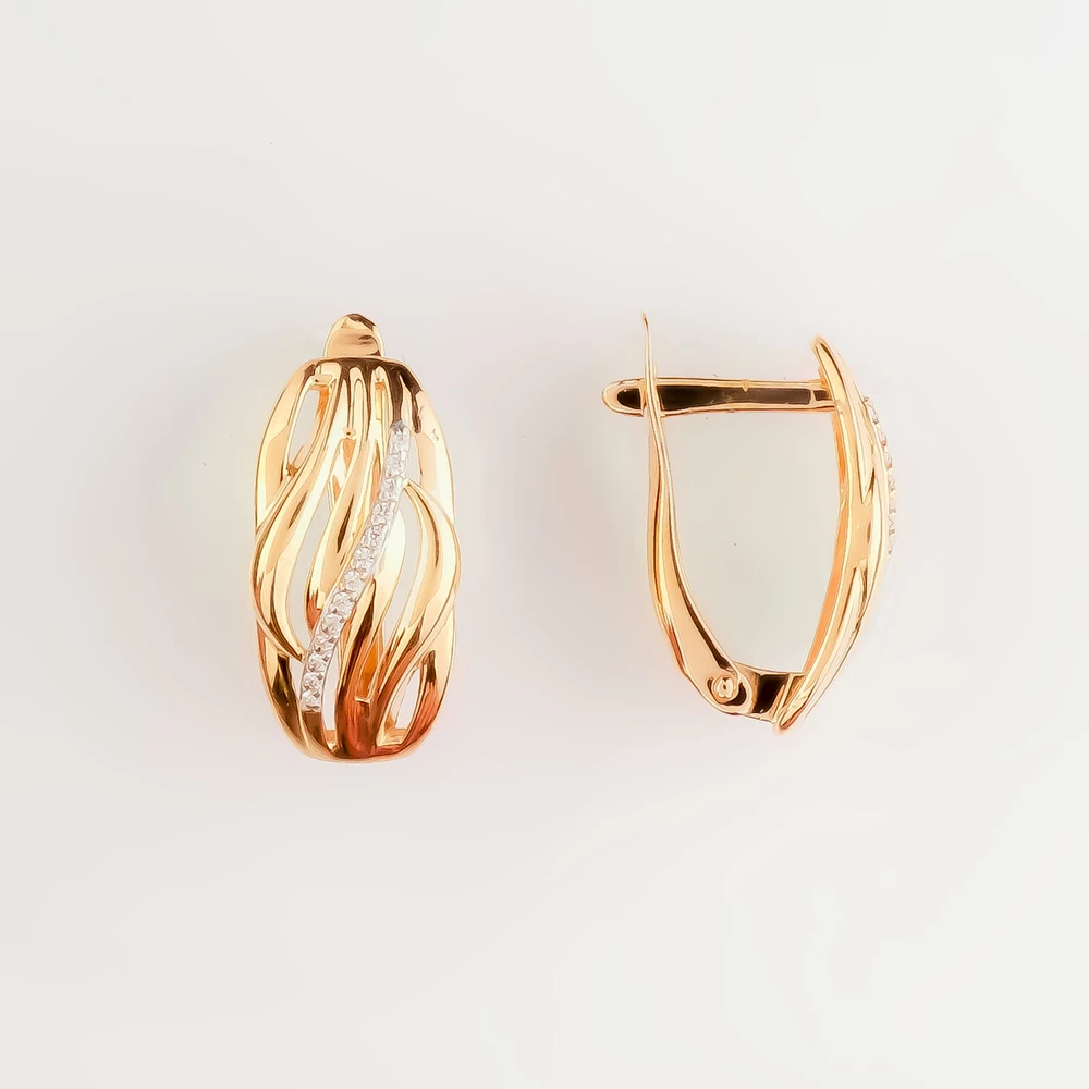 Серьги с фианитом из красного золота 585 пробы