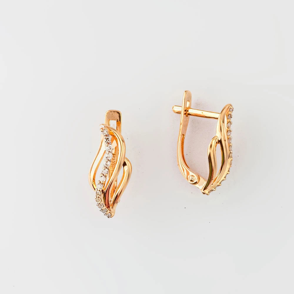 Серьги с бриллиантом из красного золота 585 пробы