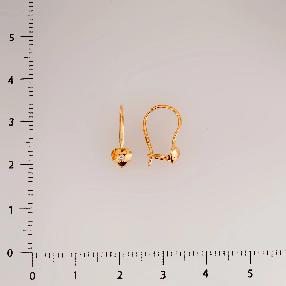 Серьги с фианитом из красного золота 585 пробы