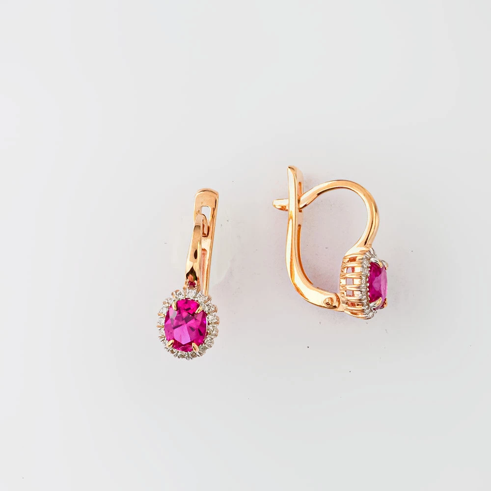 Серьги с рубином синтетическим из красного золота 585 пробы