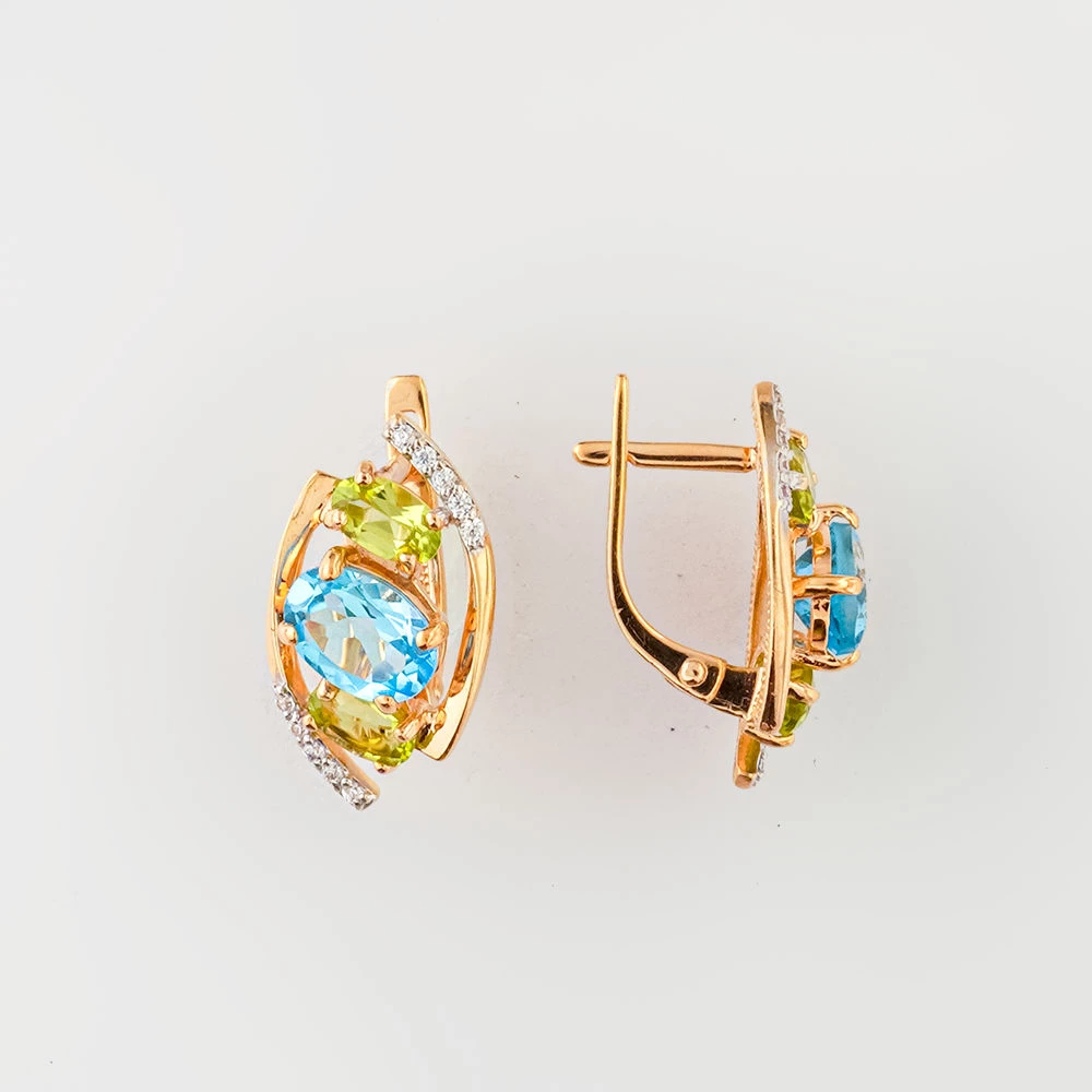 Серьги с топазом из красного золота 585 пробы