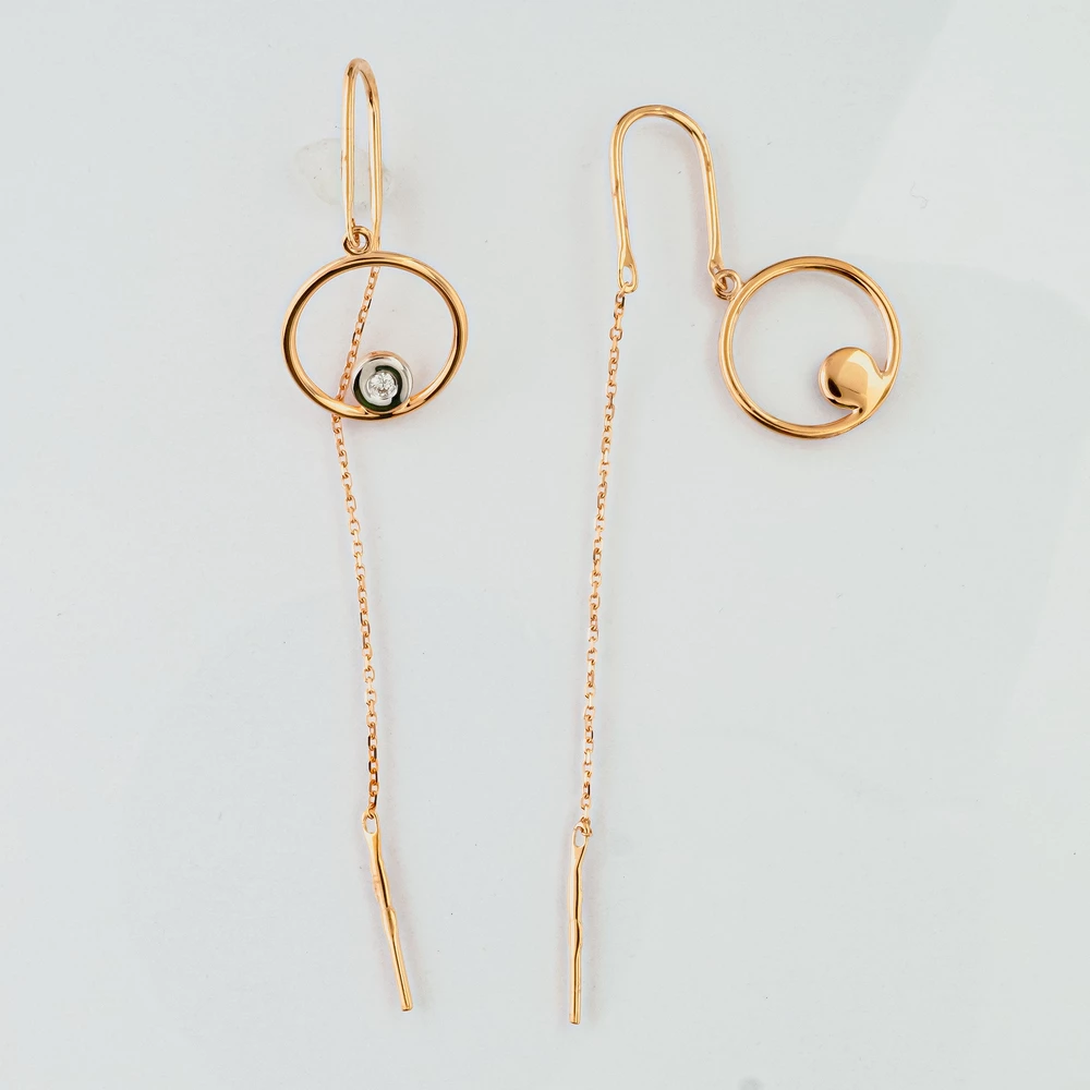 Серьги с бриллиантом из красного золота 585 пробы