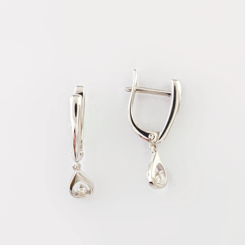 Серьги с бриллиантом из белого золота 585 пробы