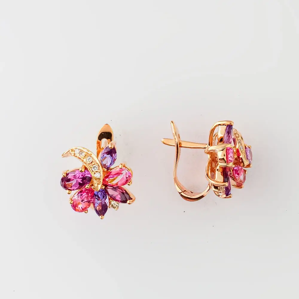 Серьги с ситаллом из красного золота 585 пробы