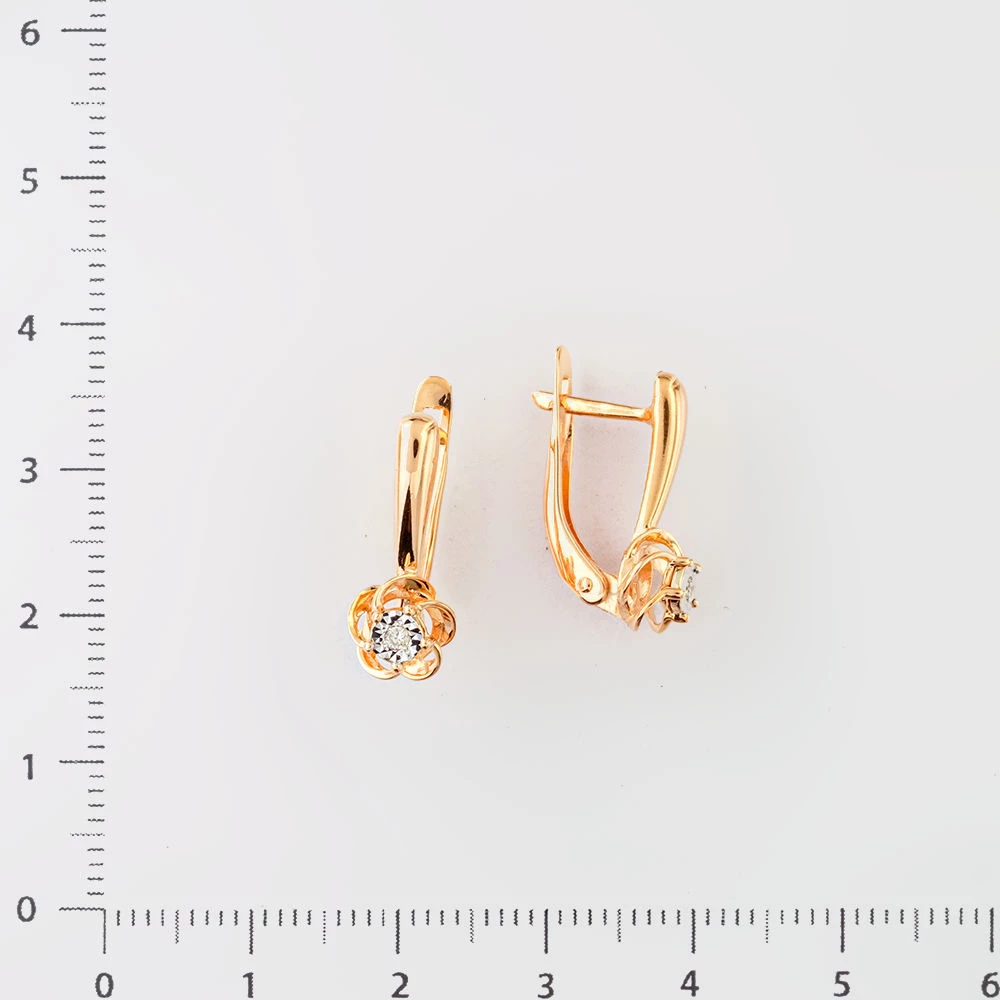 Серьги с бриллиантом из красного золота 585 пробы