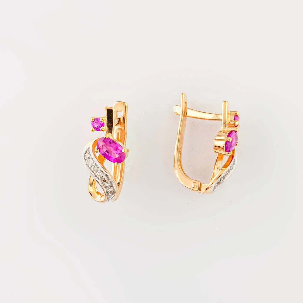 Серьги с рубином из красного золота 585 пробы