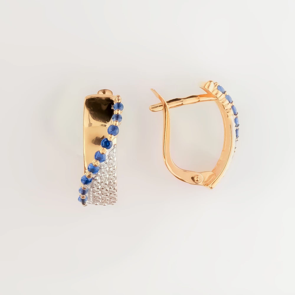 Серьги с фианитом из красного золота 585 пробы