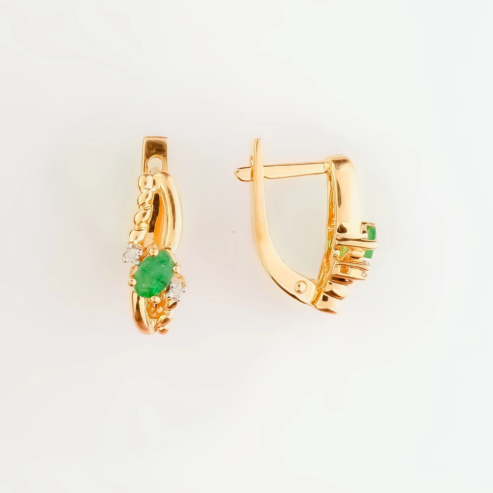 Серьги с изумрудом из красного золота 585 пробы