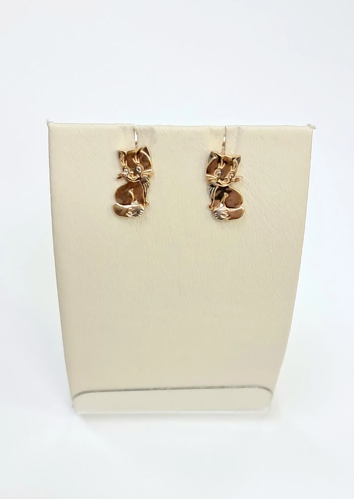 Серьги с фианитом из красного золота 585 пробы