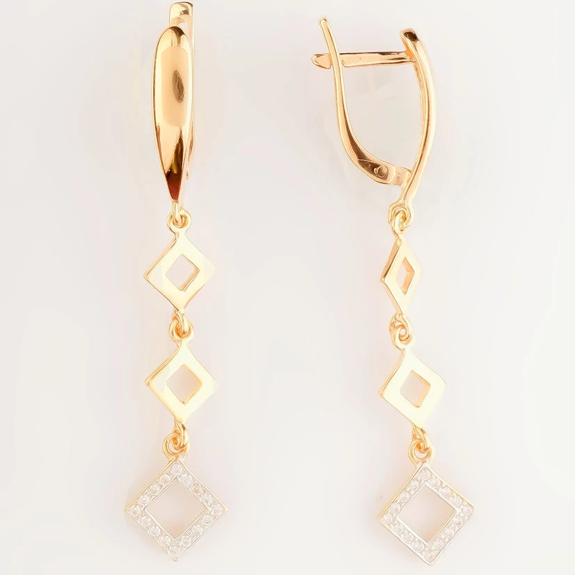 Серьги с фианитом из красного золота 585 пробы