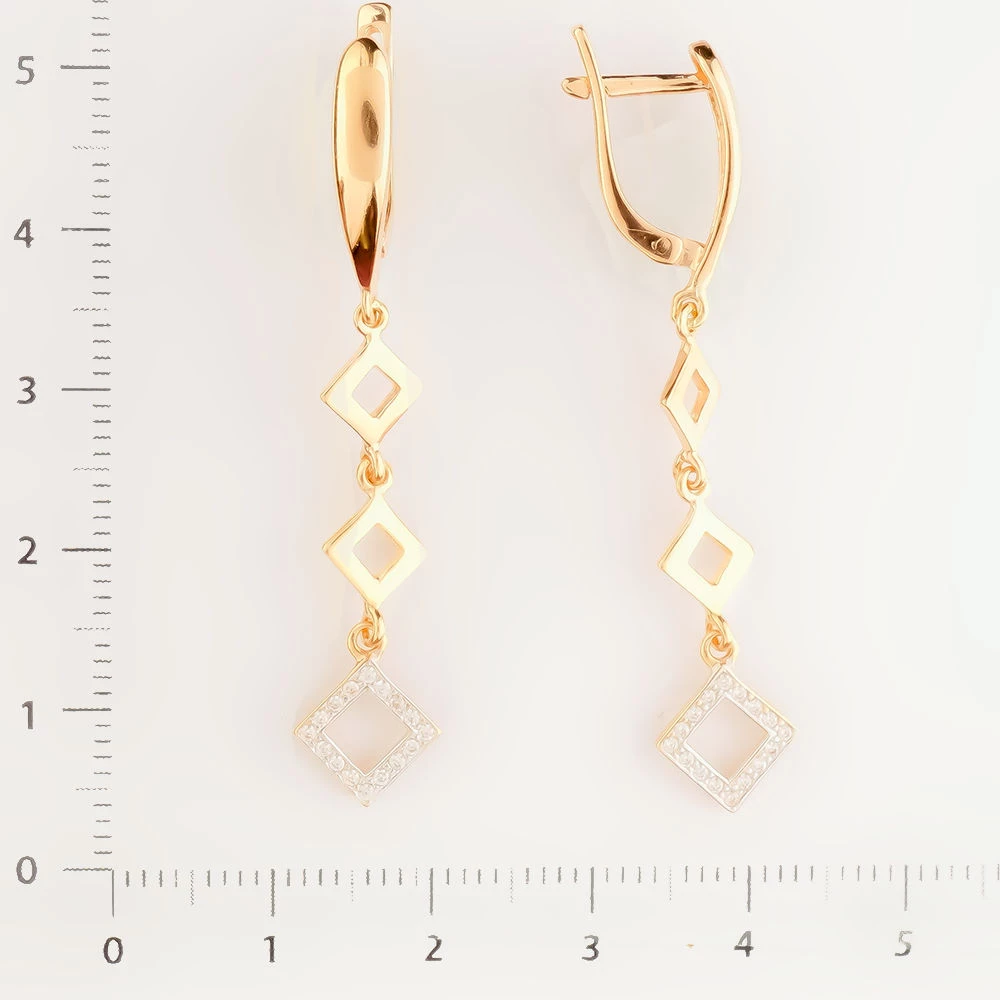 Серьги с фианитом из красного золота 585 пробы