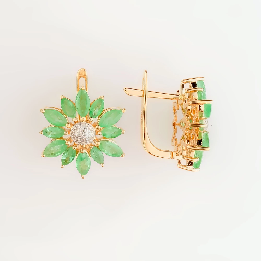 Серьги с изумрудом из красного золота 585 пробы