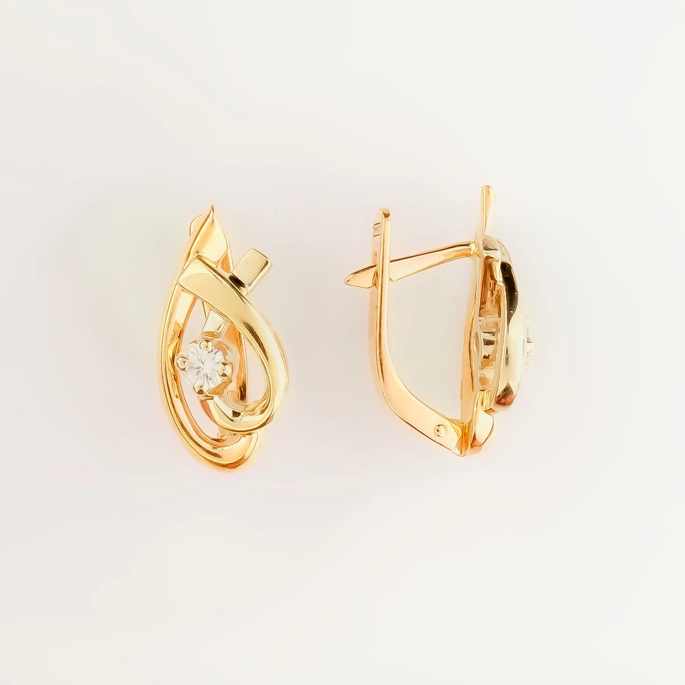 Серьги с бриллиантом из красного золота 585 пробы