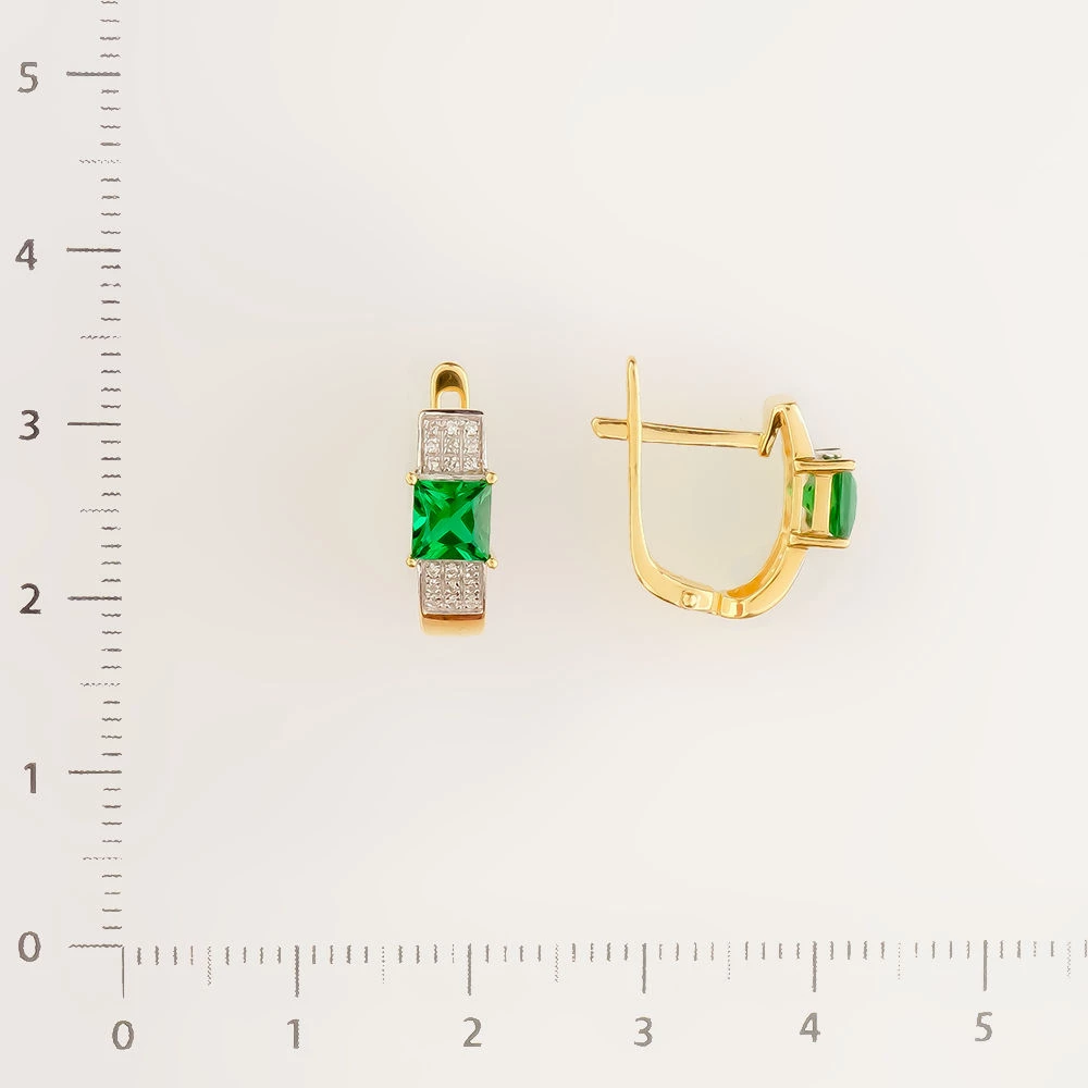 Серьги с изумрудом синтетическим из желтого золота 585 пробы