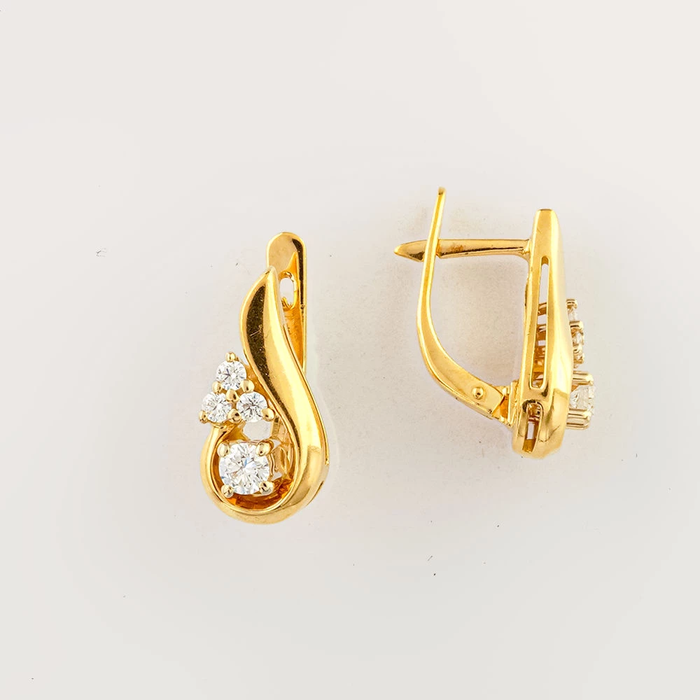 Серьги с бриллиантом из желтого золота 750 пробы