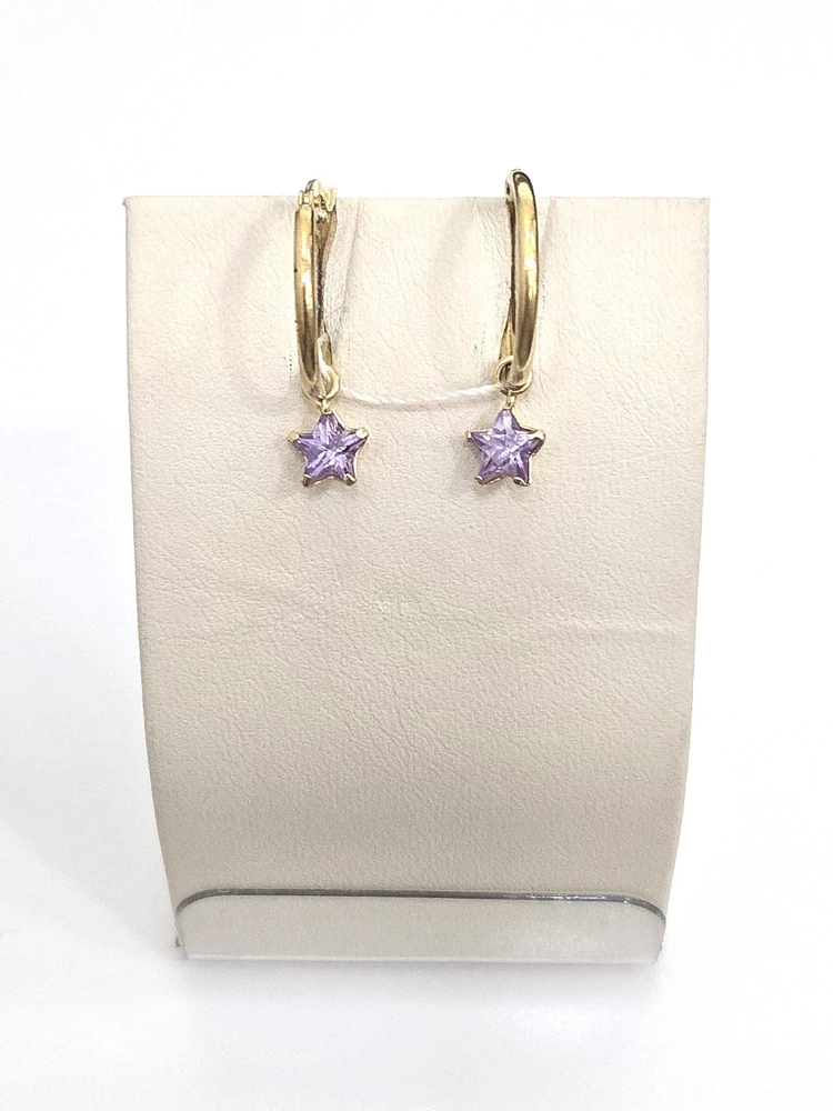 Серьги конго с фианитом из желтого золота 585 пробы