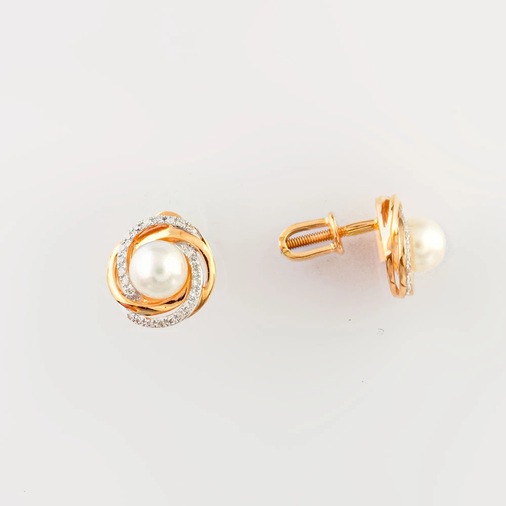 Серьги с культивированным жемчугом из красного золота 585 пробы