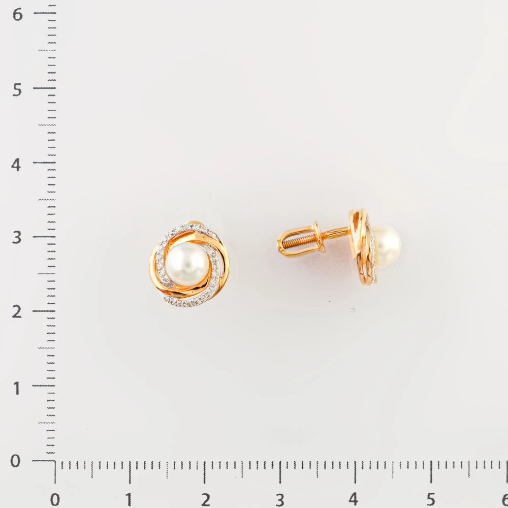 Серьги с культивированным жемчугом из красного золота 585 пробы