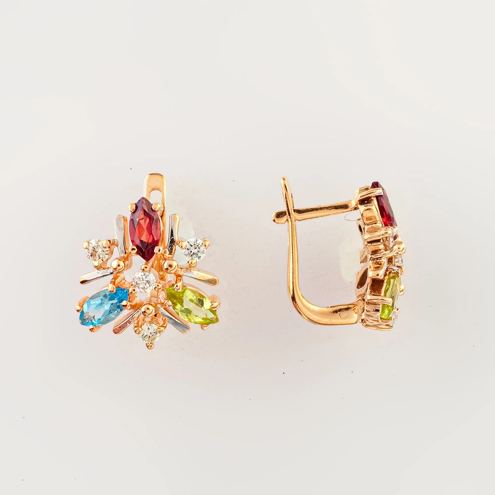 Серьги с хризолитом из красного золота 585 пробы