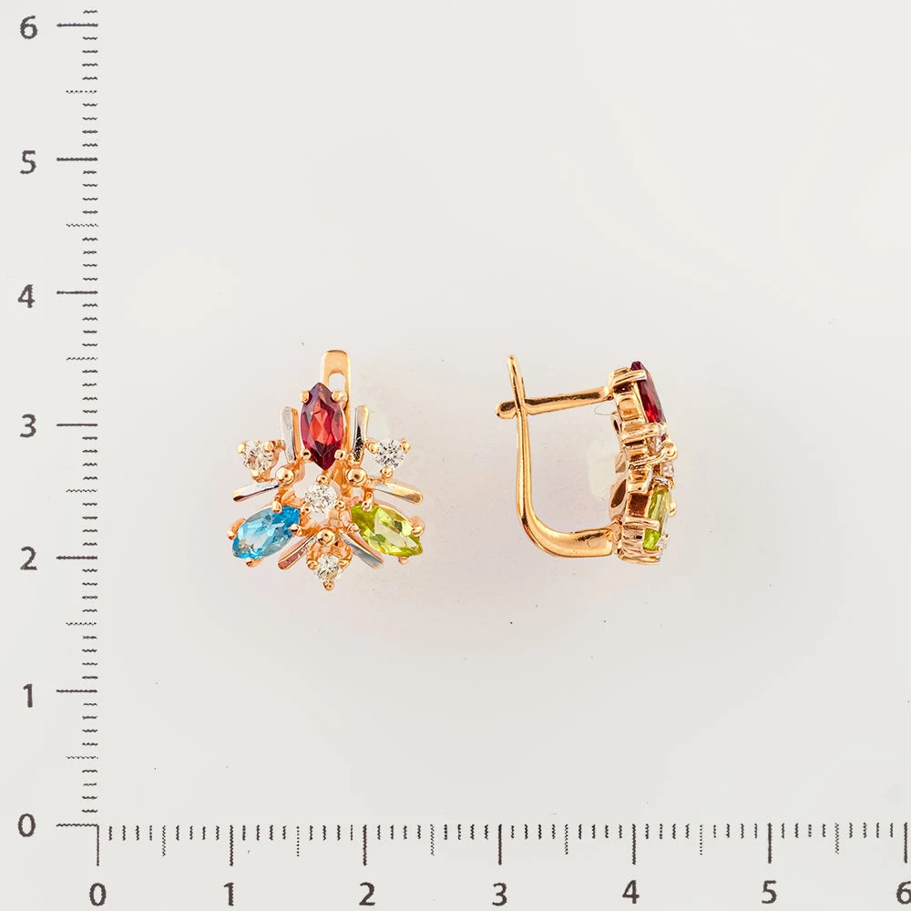 Серьги с хризолитом из красного золота 585 пробы