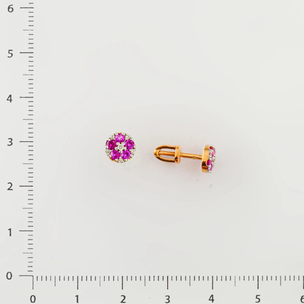 Серьги с рубином синтетическим из красного золота 375 пробы