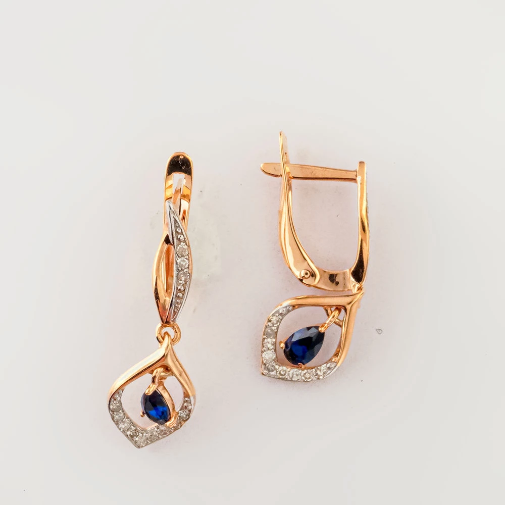 Серьги с сапфиром синтетическим из желтого золота 375 пробы