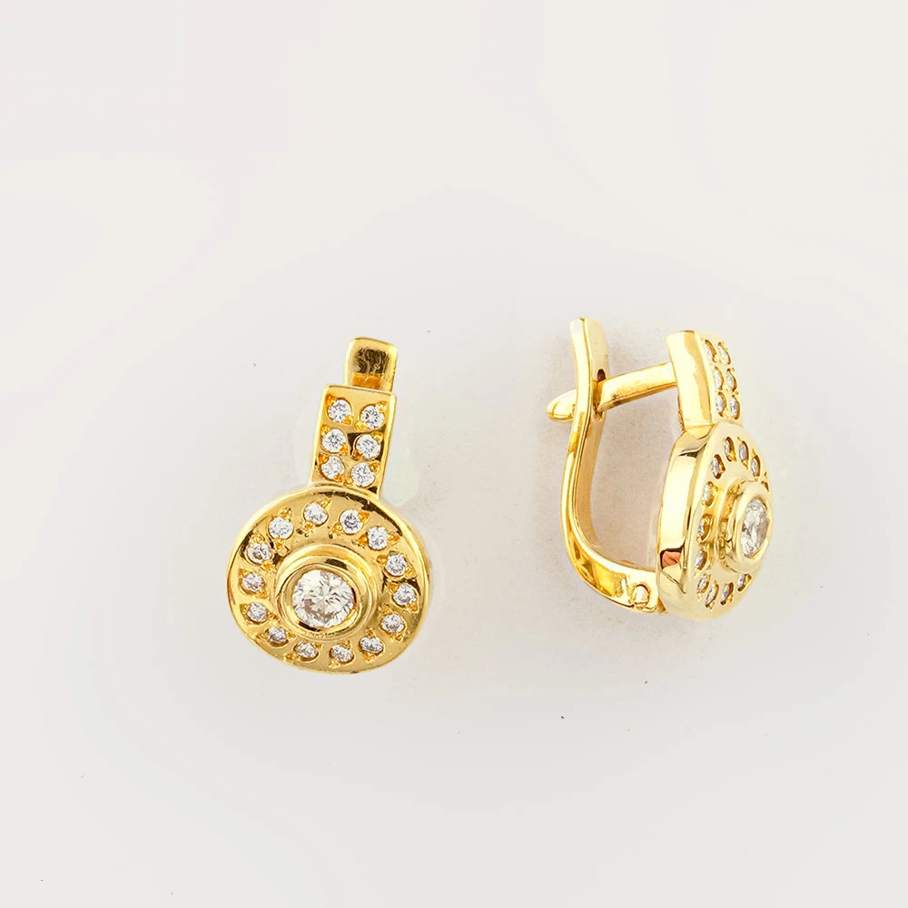 Серьги с бриллиантом из желтого золота 585 пробы