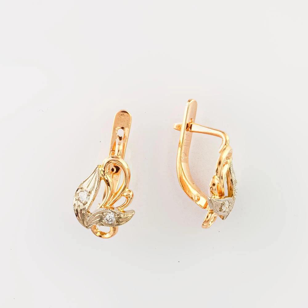 Серьги с бриллиантом из красного золота 583 пробы