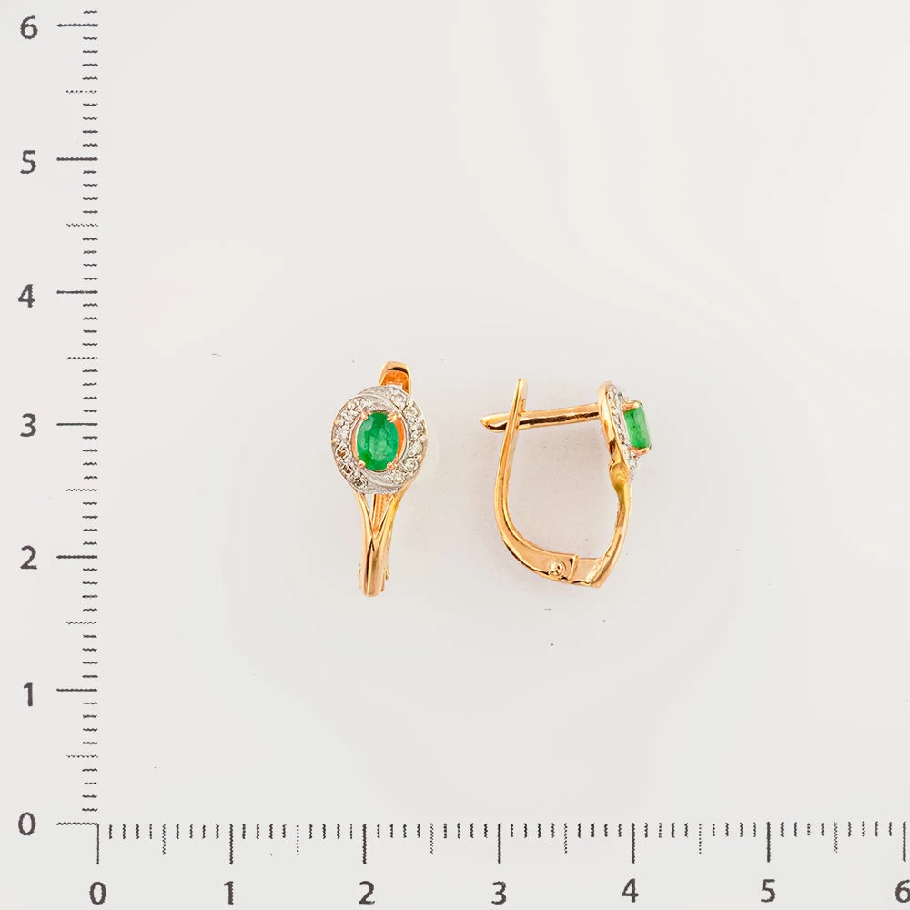 Серьги с изумрудом из красного золота 585 пробы