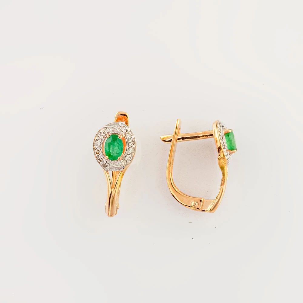 Серьги с изумрудом из красного золота 585 пробы