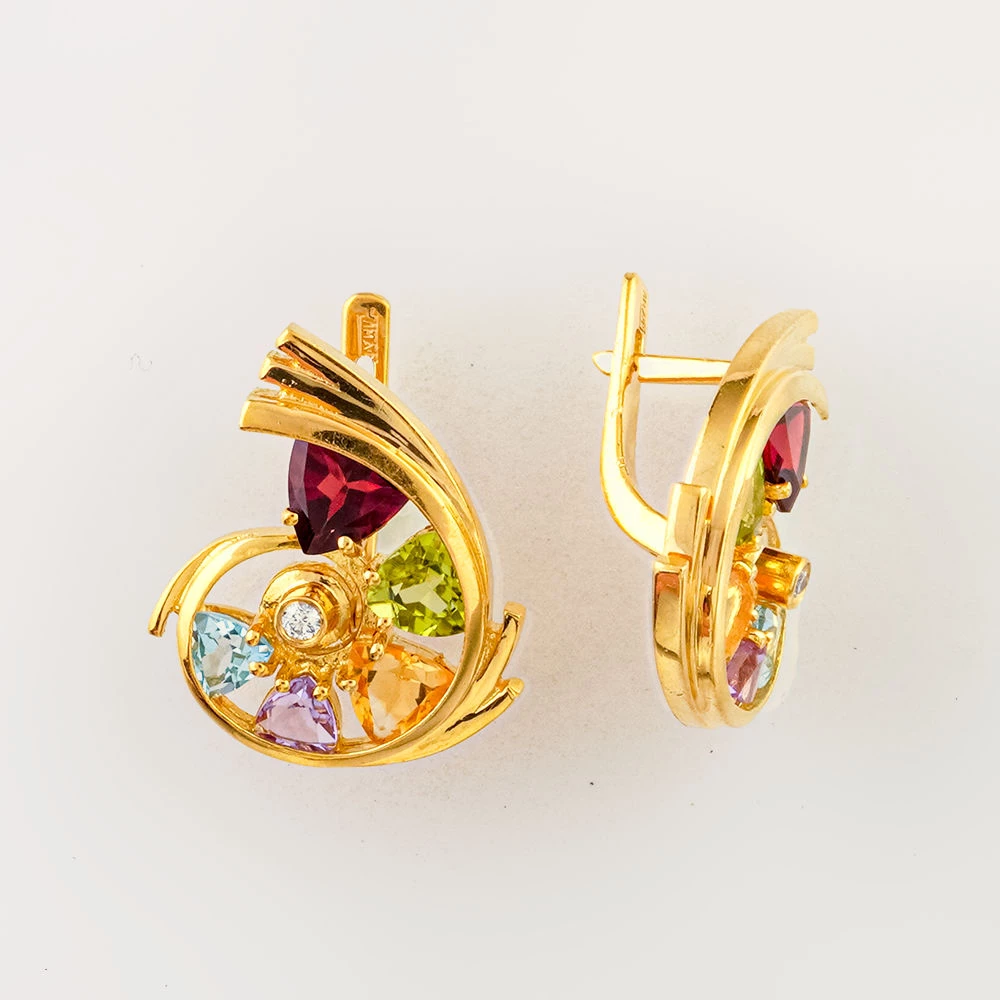 Серьги с топазом из желтого золота 750 пробы