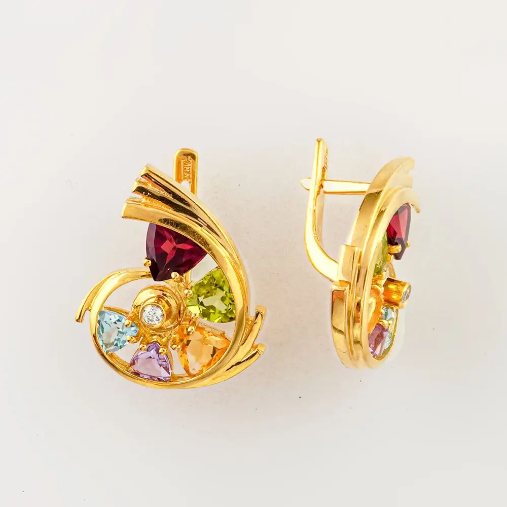 Серьги с топазом из желтого золота 750 пробы