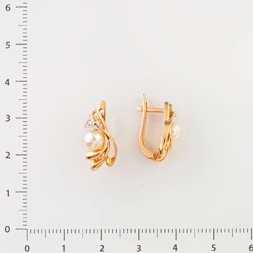 Серьги с культивированным жемчугом из красного золота 585 пробы