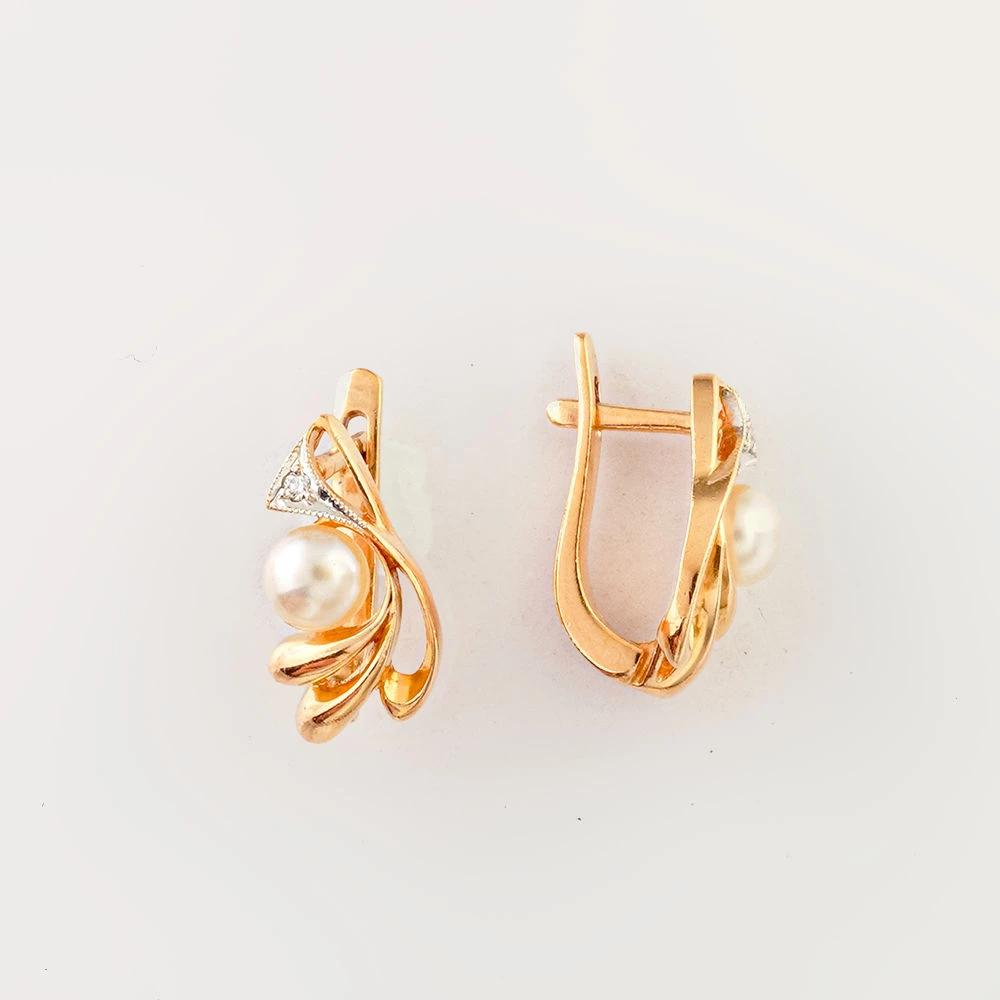 Серьги с культивированным жемчугом из красного золота 585 пробы