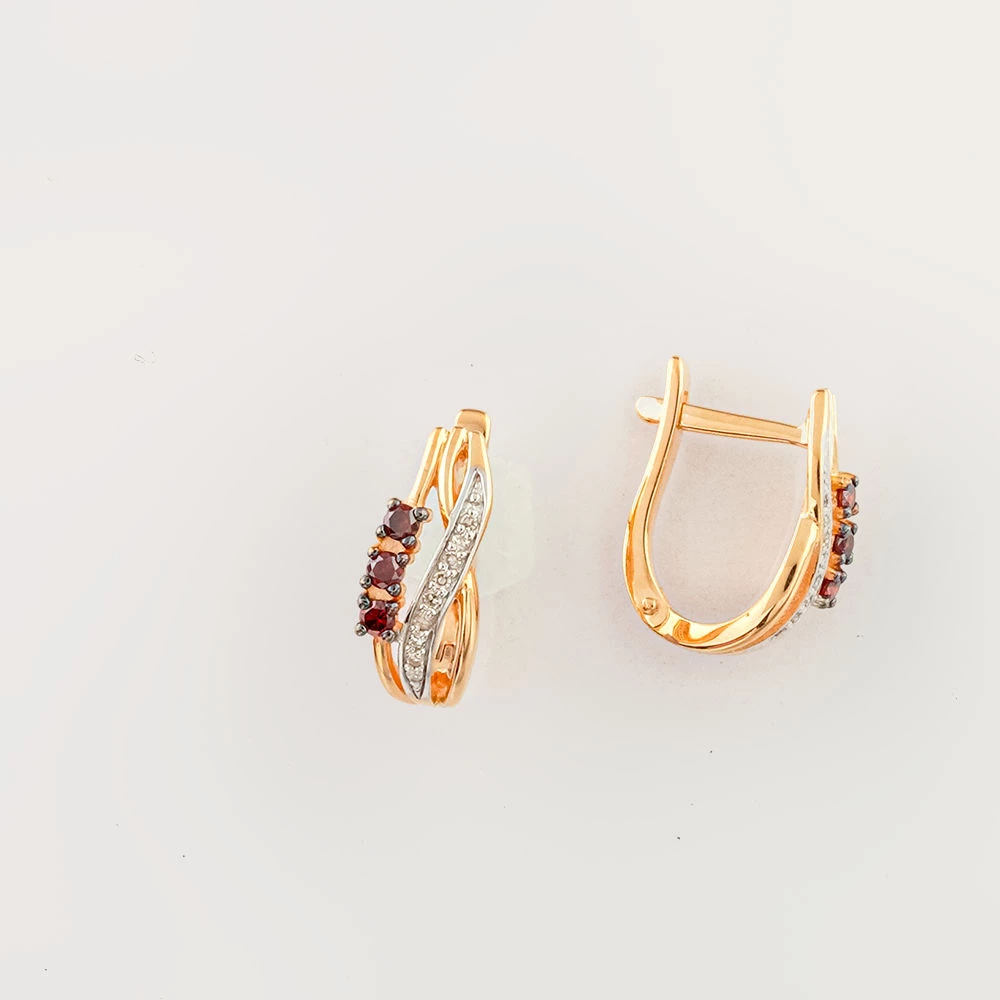 Серьги с гранатом из красного золота 585 пробы