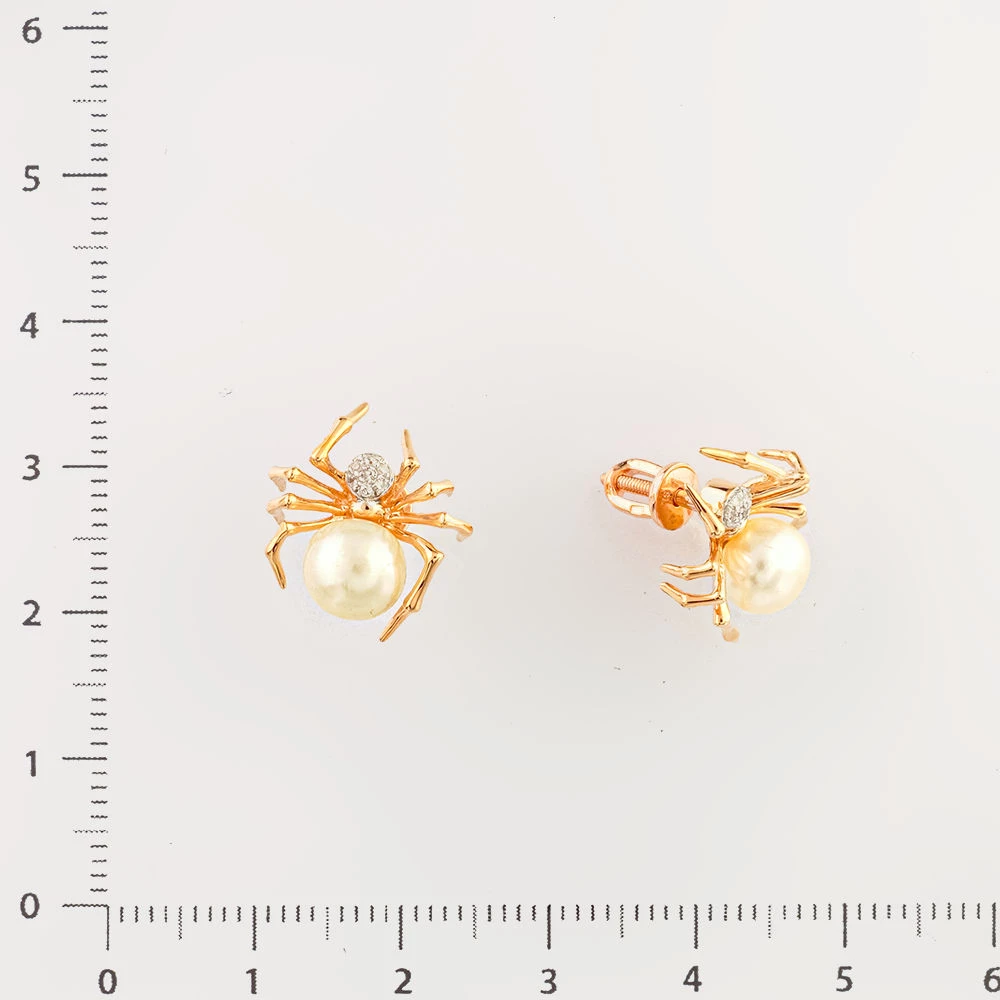 Серьги с культивированным жемчугом из красного золота 585 пробы