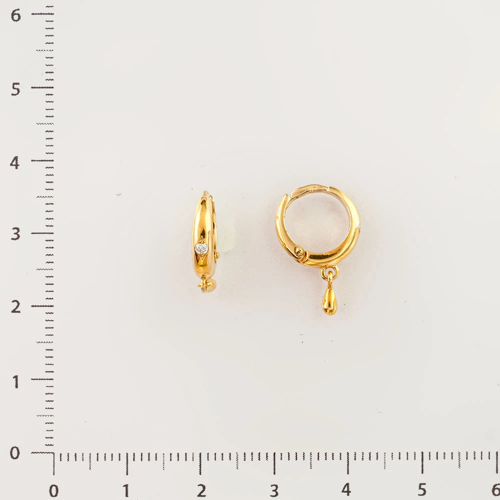 Серьги конго с бриллиантом из желтого золота 585 пробы