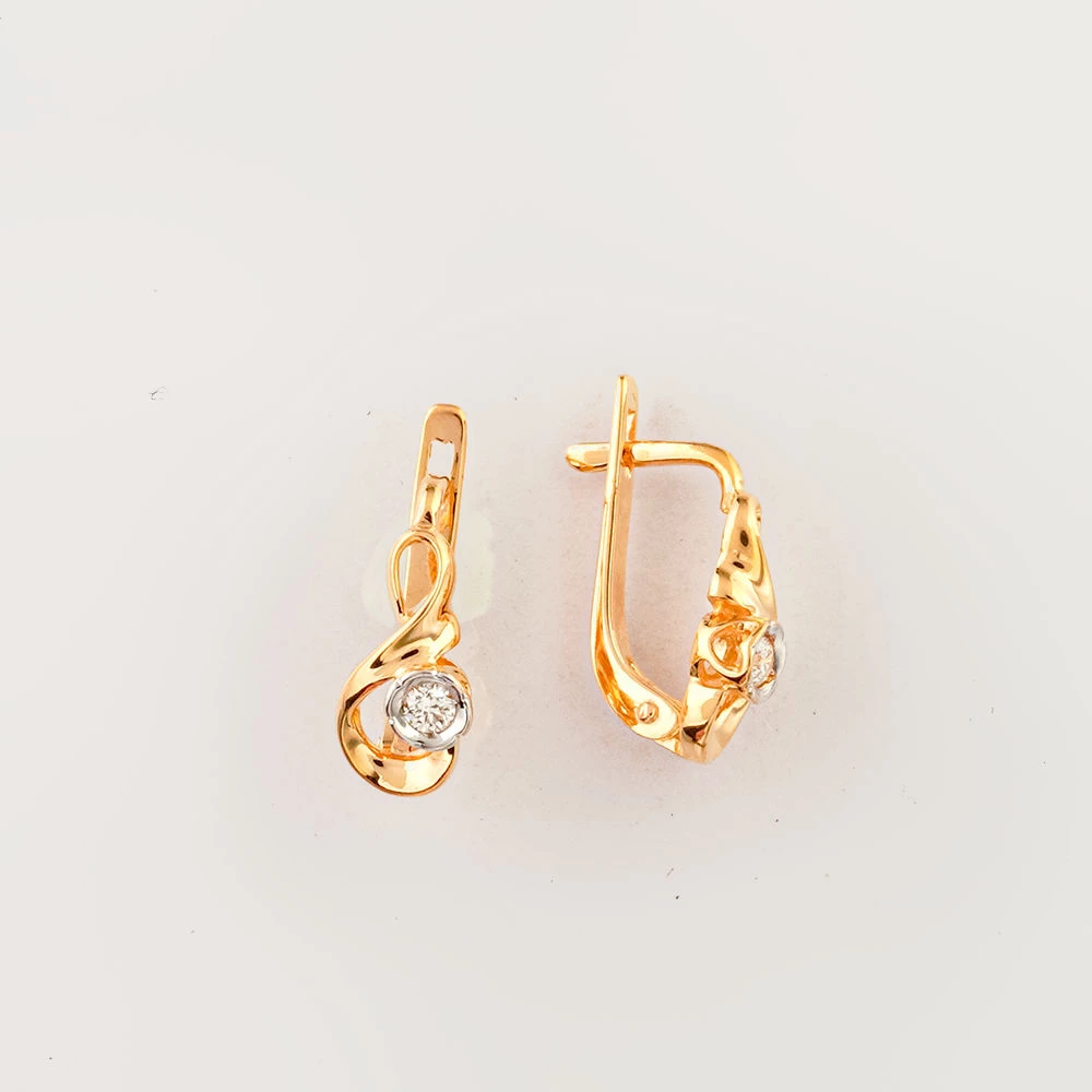 Серьги с бриллиантом из красного золота 585 пробы