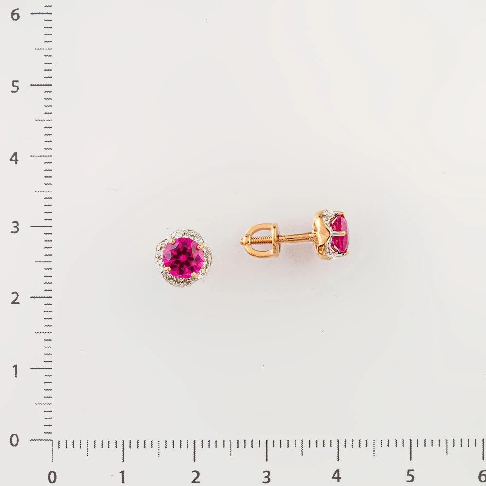 Серьги с рубином синтетическим из красного золота 375 пробы
