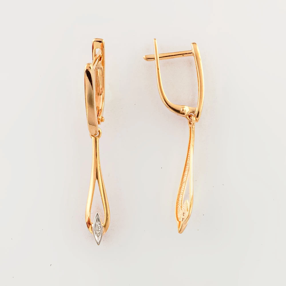 Серьги с бриллиантом из красного золота 585 пробы