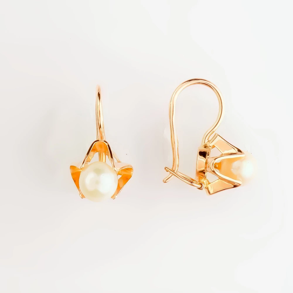 Серьги с культивированным жемчугом из красного золота 583 пробы