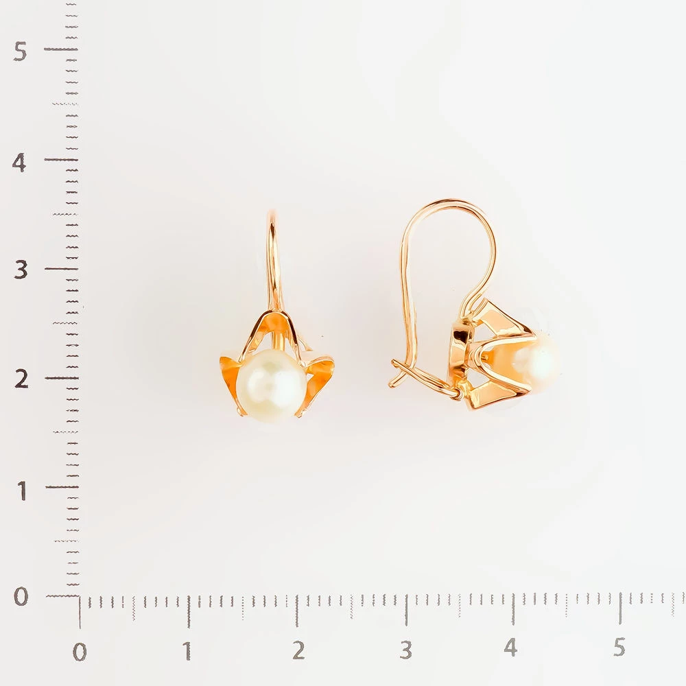 Серьги с культивированным жемчугом из красного золота 583 пробы