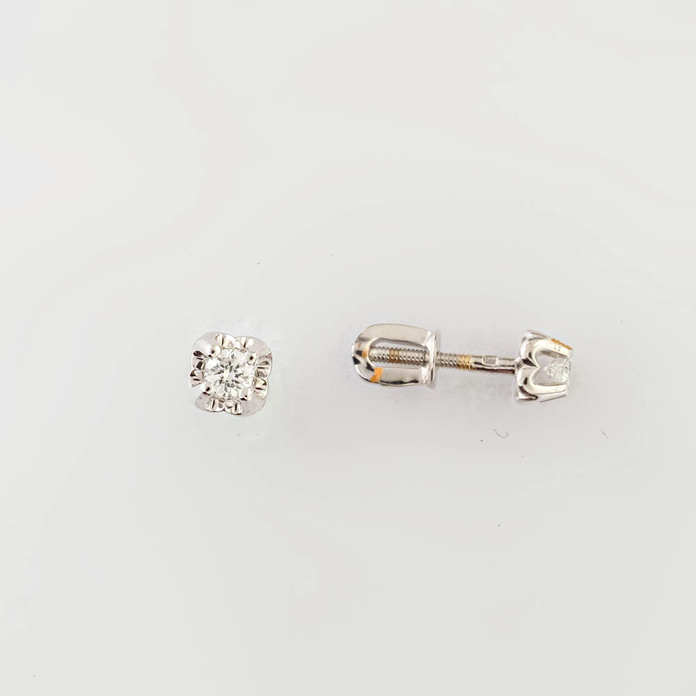 Серьги с бриллиантом из белого золота 585 пробы